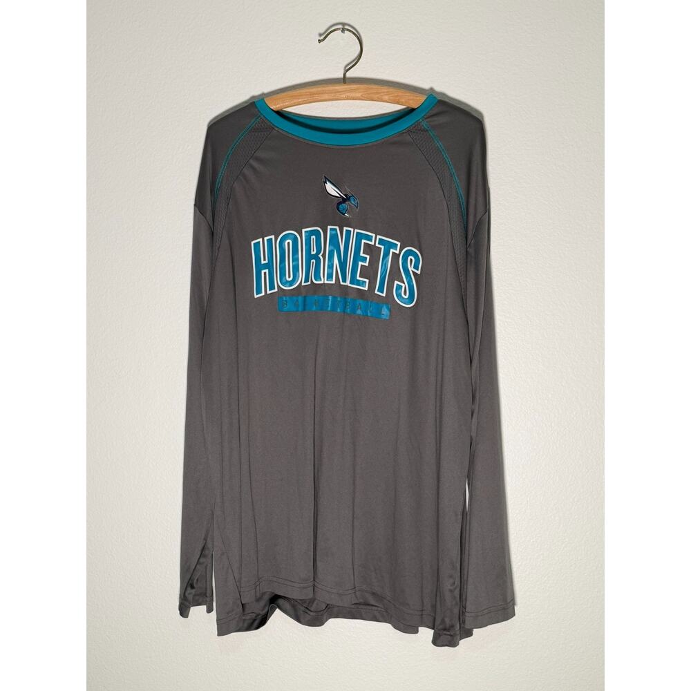 Charlotte Hornets NBA Basketball Long Sleeve Performance Shirt 3XL Gray Teal